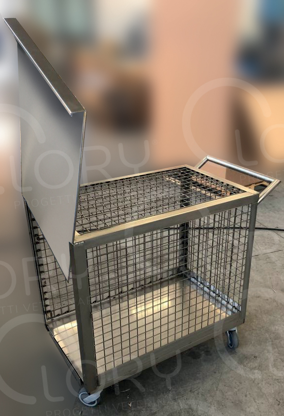 Stainless steel veterinary transport cage with wheels - L90×P55×H80 cm - Image 2