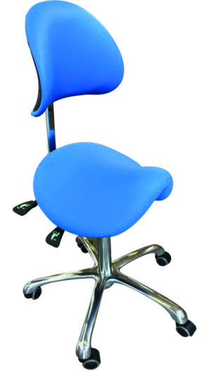 Sgabello ergonomico blu con schienale