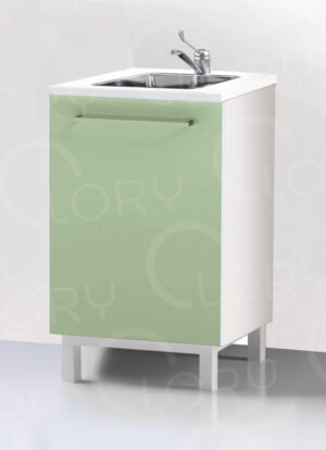 Mobile con lavello inox su piedini in acciaio