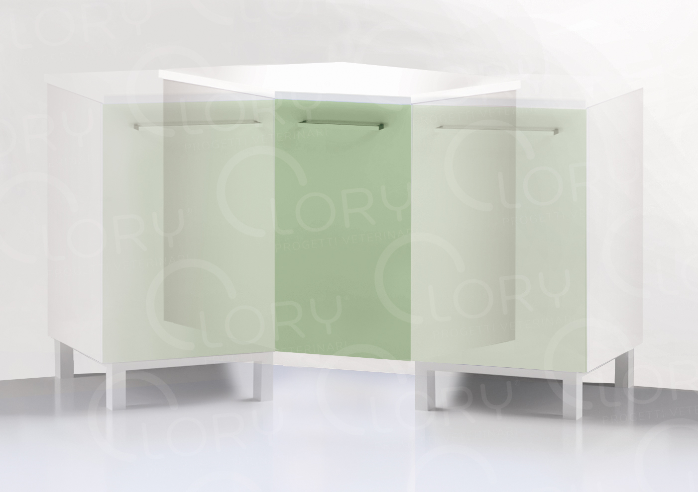 Corner cabinet with door on steel feet